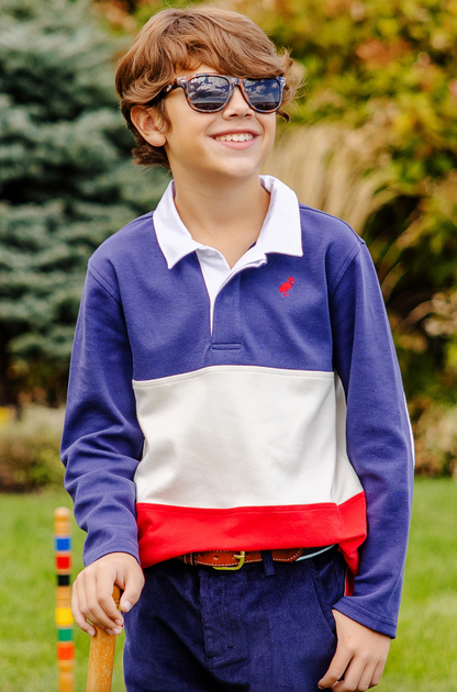 TBBC Rollins Rugby Shirt Nantucket Navy, Pearl, and  Red