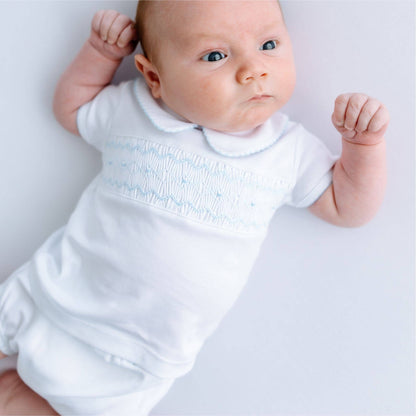 MB Landon's Classics Smocked SS Diaper Cover Set - Light Blue
