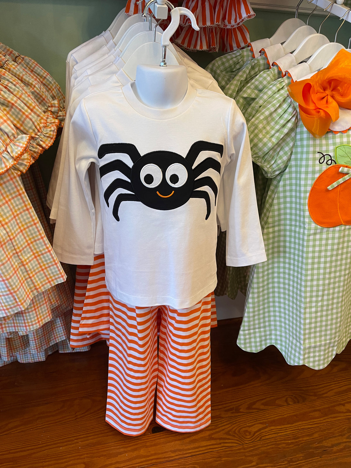 Delaney Boys Applique Shirt Orange Stripe Pant Set