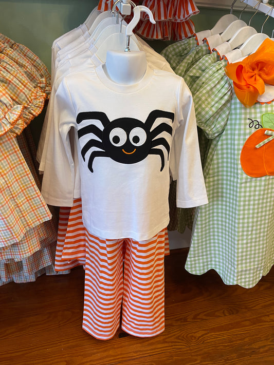 Delaney Boys Applique Shirt Orange Stripe Pant Set