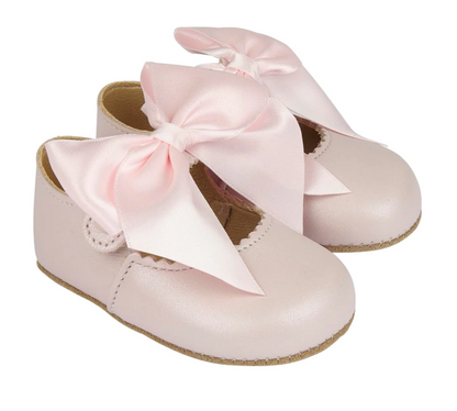 Belle Early Days Pink Pearlised Leather Pre-Walker with Bow