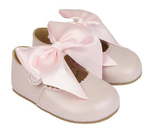 Belle Early Days Pink Pearlised Leather Pre-Walker with Bow