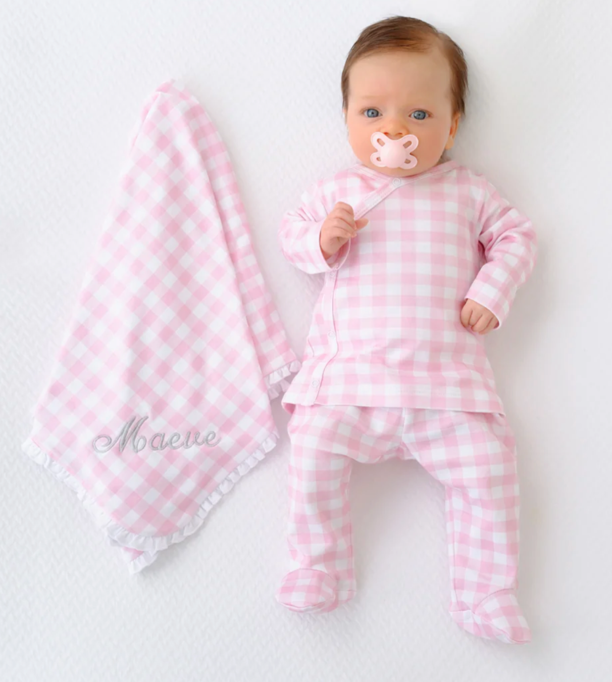 TBBC Baby Buggy Blanket Gingham - Blue or Pink