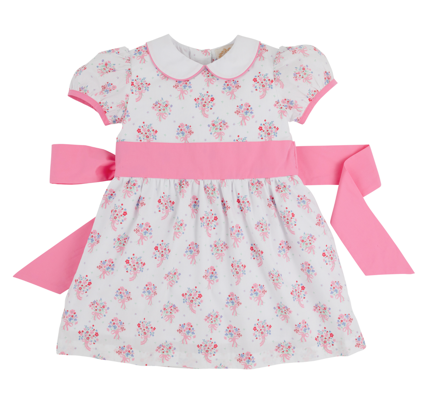 TBBC Cindy Lou Sash Dress East Bay Bouquet Worth Ave White/Hampton Hot Pink- Broadcloth