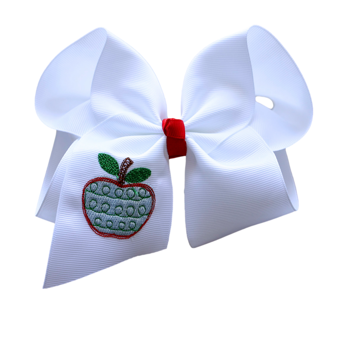 Green Apple Sketch Embroidered Bow