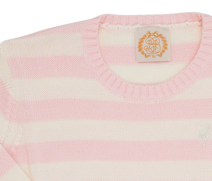 TBBC Isabelle's Sweater Palm Beach Pink & Palmetto Pearl Stripe with Palmetto Pearl Stork