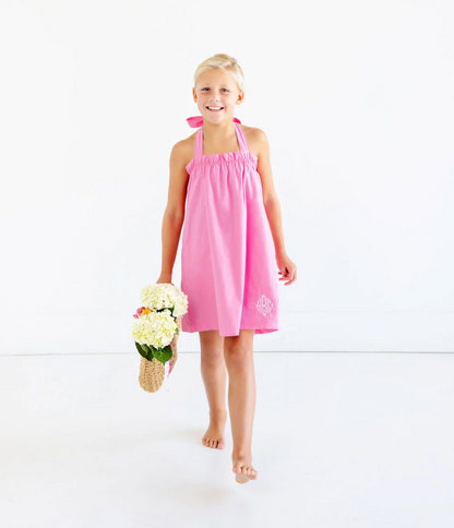 TBBC Libby Bess Halter Dress Hamptons Hot Pink