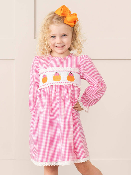 Pink Gingham Smocked Pumpkin Ruffle Dress