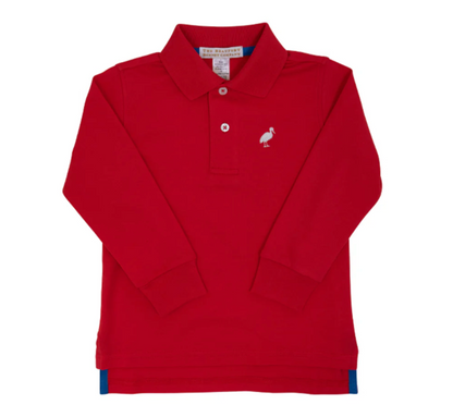 TBBC Long Sleeve Prim & Proper Polo & Onesie Richmond Red with Worth Avenue White Stork