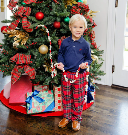 TBBC Long Sleeve Prim & Proper Polo & Onesie Nantucket Navy with Richmond Red Stork