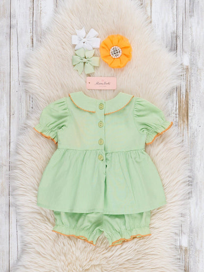 Smocked Embroidered Sweet Pea Pumpkin Bloomers Outfit