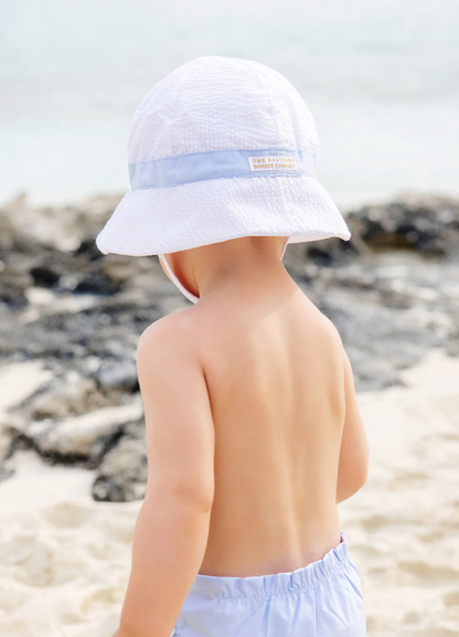 TBBC Henrys Boating Bucket Hat - White Seersucker/Buckhead Blue