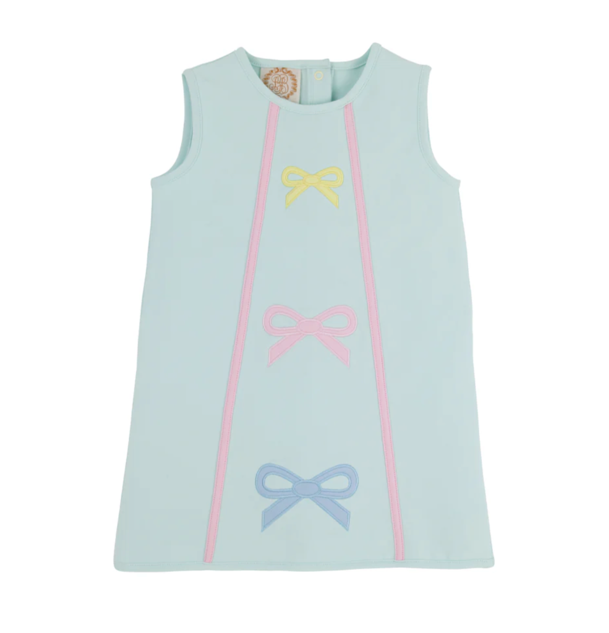 TBBC Annie Apron Dress Sea Island Seafoam & Bow Appliques with Palm Beach Pink - Knit