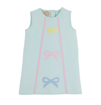 TBBC Annie Apron Dress Sea Island Seafoam & Bow Appliques with Palm Beach Pink - Knit