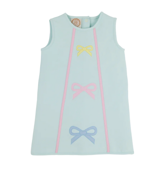 TBBC Annie Apron Dress Sea Island Seafoam & Bow Appliques with Palm Beach Pink - Knit