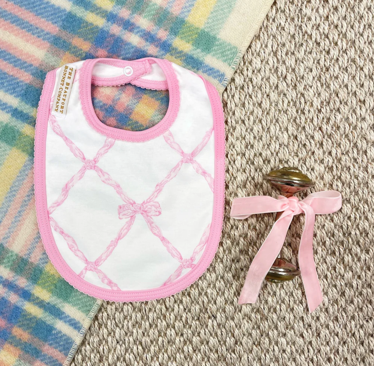 TBBC Burp Me Bib Belle Meade Bow/Pier Party Pink