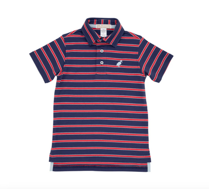 TBBC Prim & Proper Polo SS Navy/Red/BHB Stripe with BHB Stork