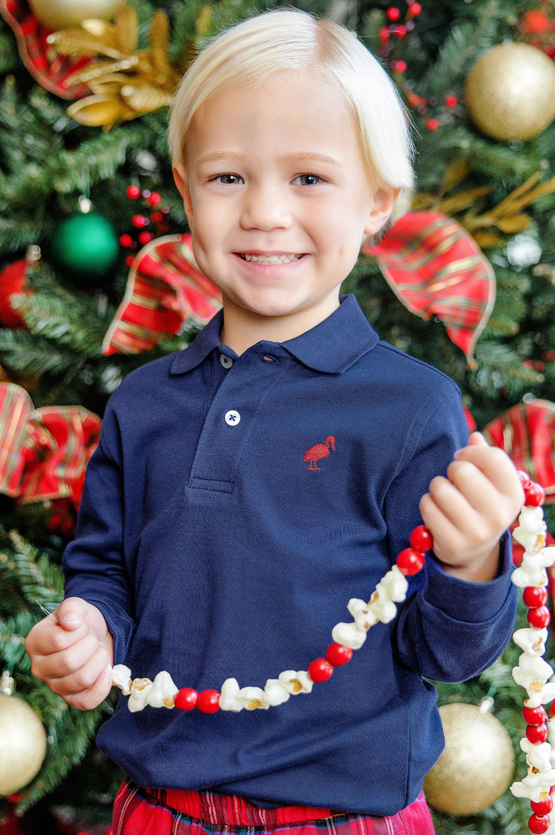 TBBC Long Sleeve Prim & Proper Polo & Onesie Nantucket Navy with Richmond Red Stork