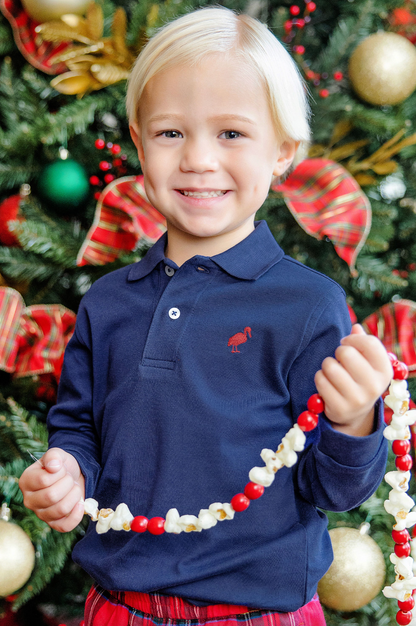 TBBC Long Sleeve Prim & Proper Polo & Onesie Nantucket Navy with Richmond Red Stork