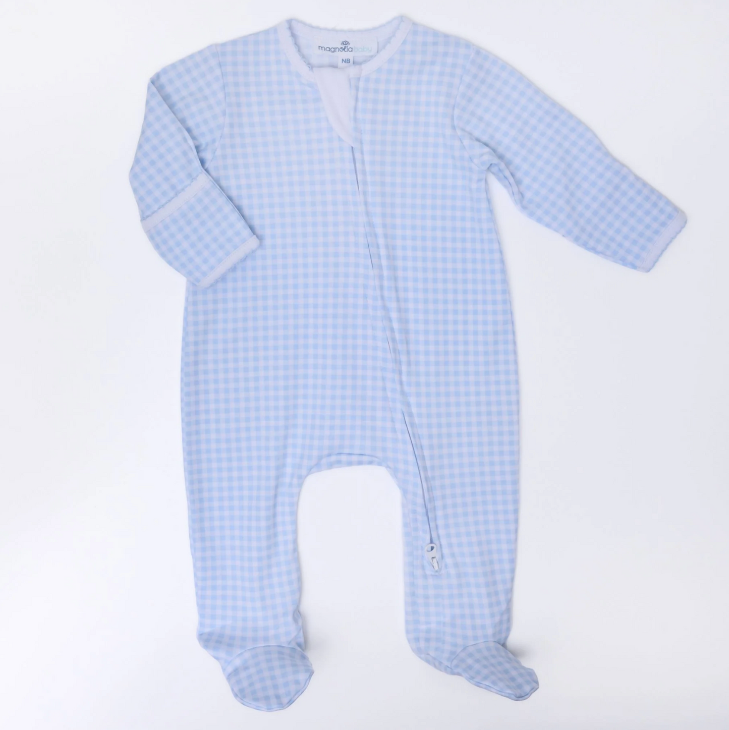 MB Mini Checks Zip Footie (Blue or Pink)
