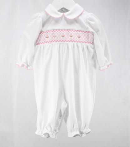 White and Pink Geometric Claire Romper