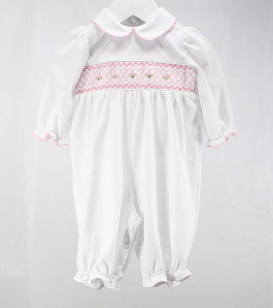 White and Pink Geometric Claire Romper