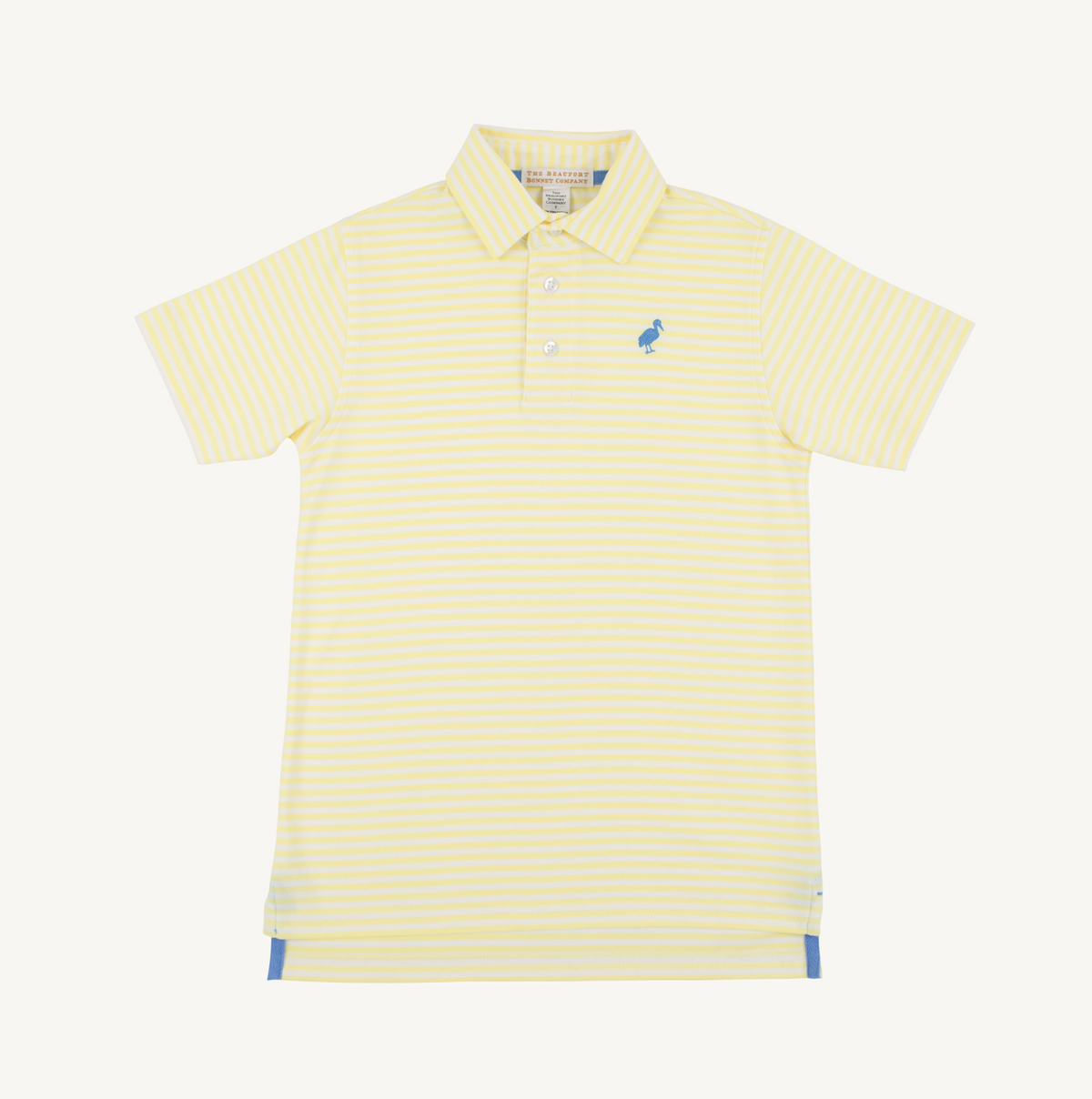 TBBC Lake Worth Yellow Stripe Prim & Proper Polo with Barbados Blue Stork