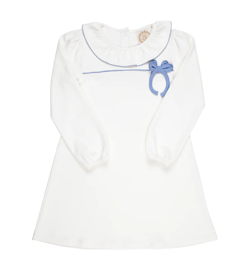 TBBC Rachel Price Ruffle Dress Palmetto Pearl with Park City Periwinkle