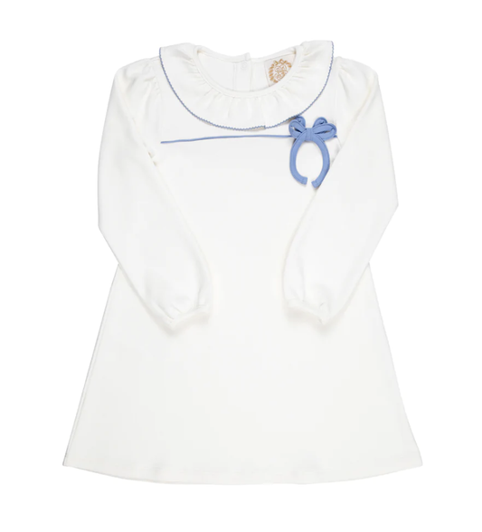 TBBC Rachel Price Ruffle Dress Palmetto Pearl with Park City Periwinkle
