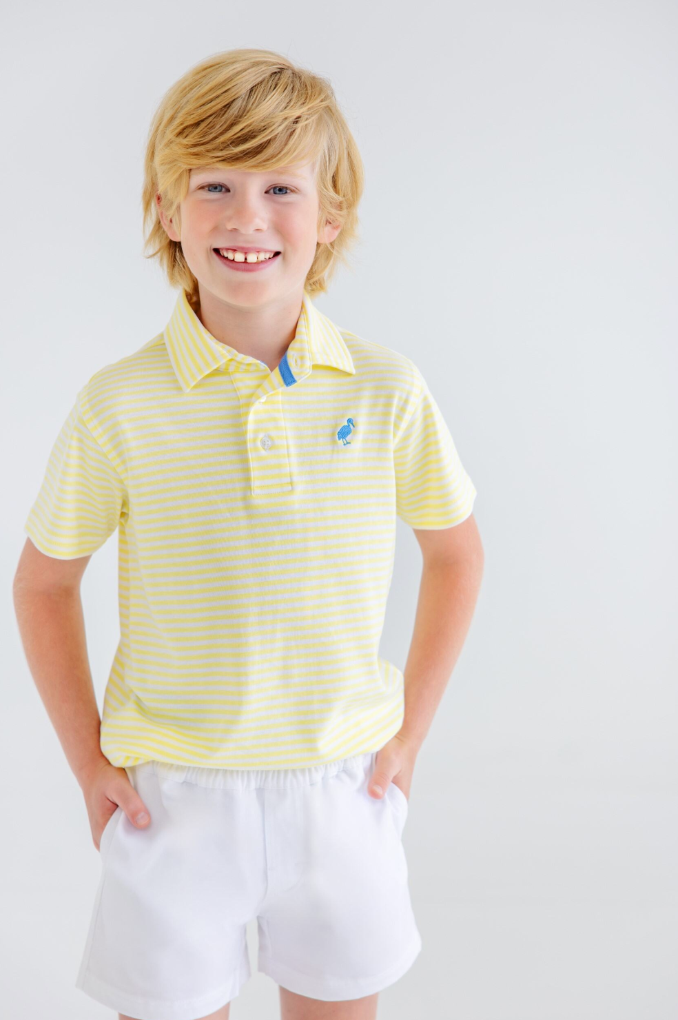 TBBC Lake Worth Yellow Stripe Prim & Proper Polo with Barbados Blue Stork