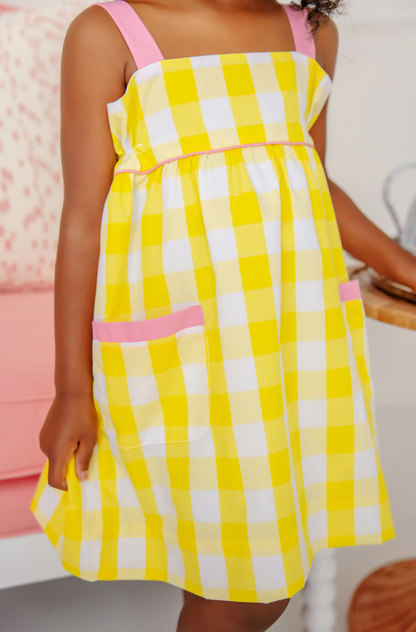 TBBC Millie Day Dress- Seaside Sunny Yellow Chattanooga Check/ Hamptons Hot Pink