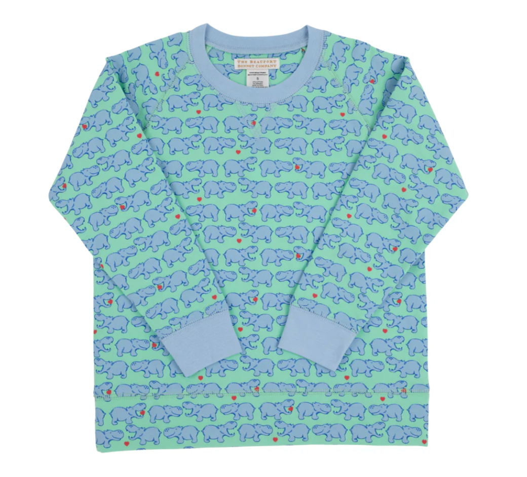TBBC Cassidy Comfy Crewneck Hugga Hippo Beale St. Blue