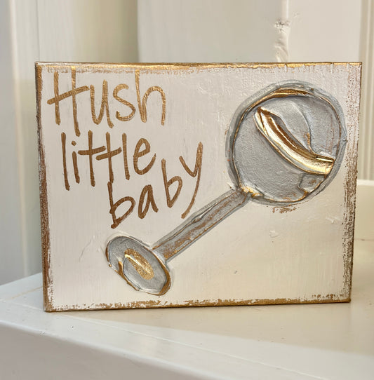 Hush Little Baby Nursery Textured Wooden Block