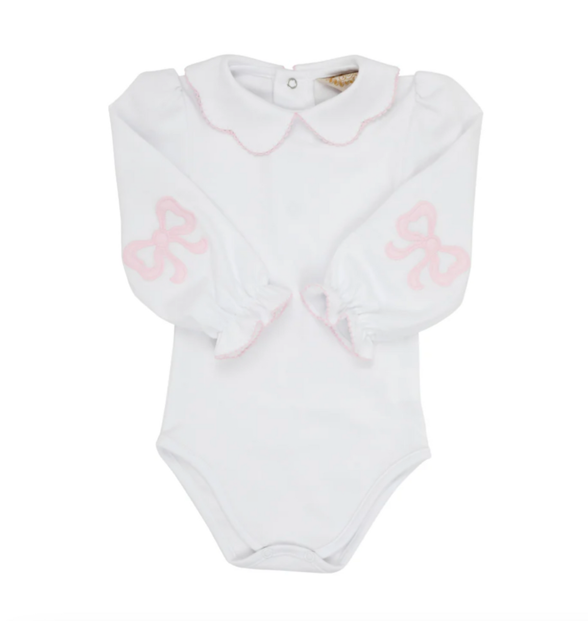 TBBC Emmas Elbow Patch Top/Onesie White PBP Pink Bows