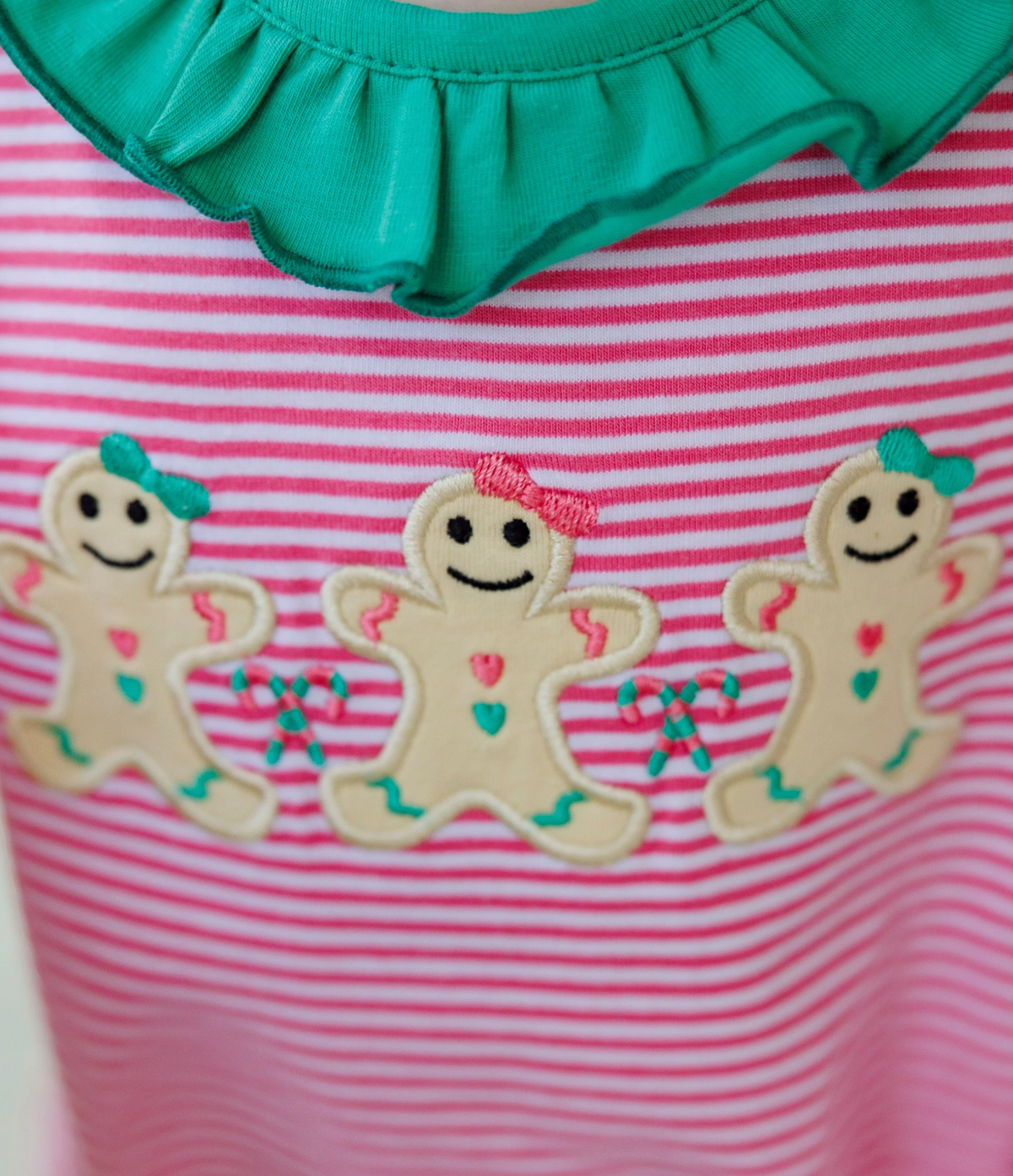 JB Sweet Christmas Treat Ruffle Romper - Gingerbread Applique