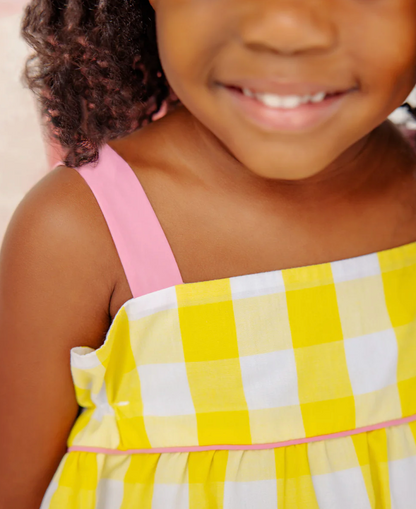TBBC Millie Day Dress- Seaside Sunny Yellow Chattanooga Check/ Hamptons Hot Pink